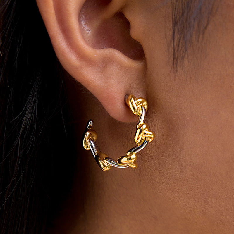 Knot Design Earrings-Stainless steel with 18k gold and silver