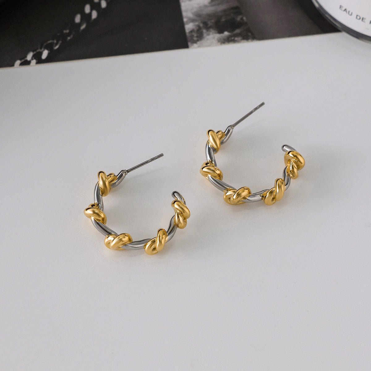 Knot Design Earrings-Stainless steel with 18k gold and silver