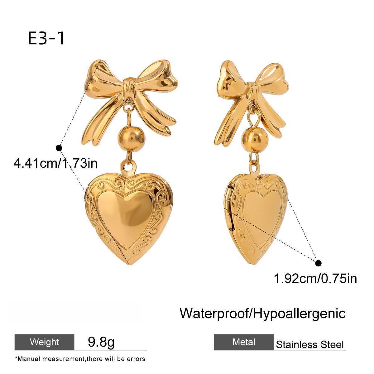 Heart Earrings-Stainless steel with 18k gold
