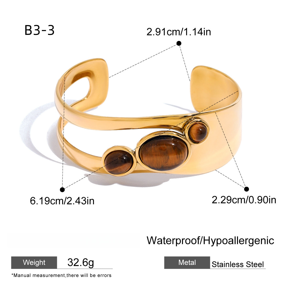 Natural stone/Pearl open bangle -Stainless steel with 18k gold
