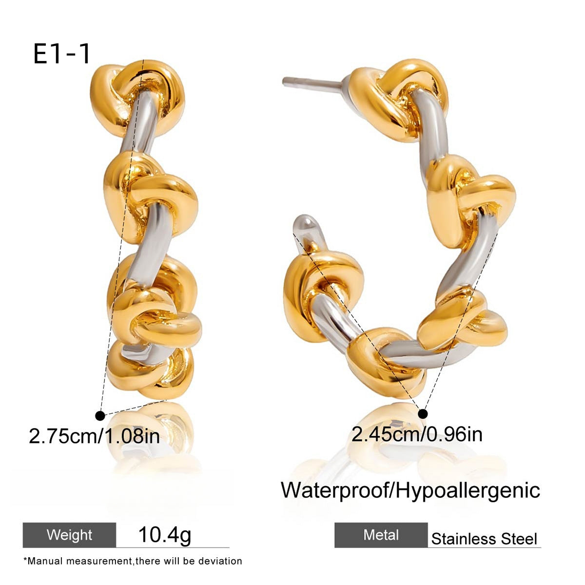 Knot Design Earrings-Stainless steel with 18k gold and silver