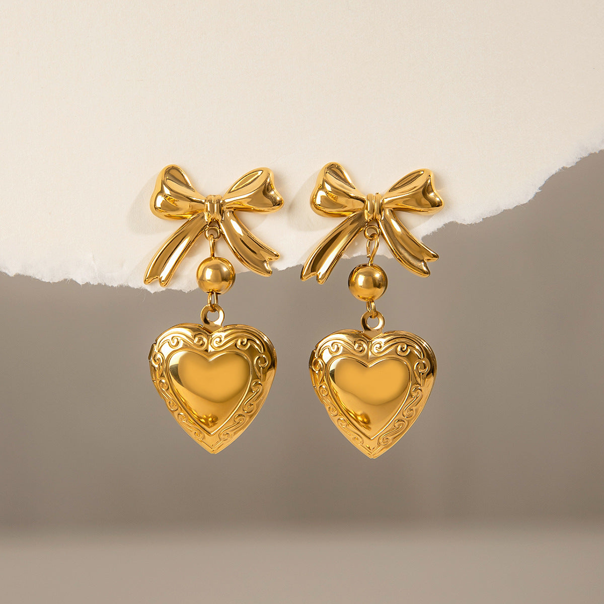 Heart Earrings-Stainless steel with 18k gold