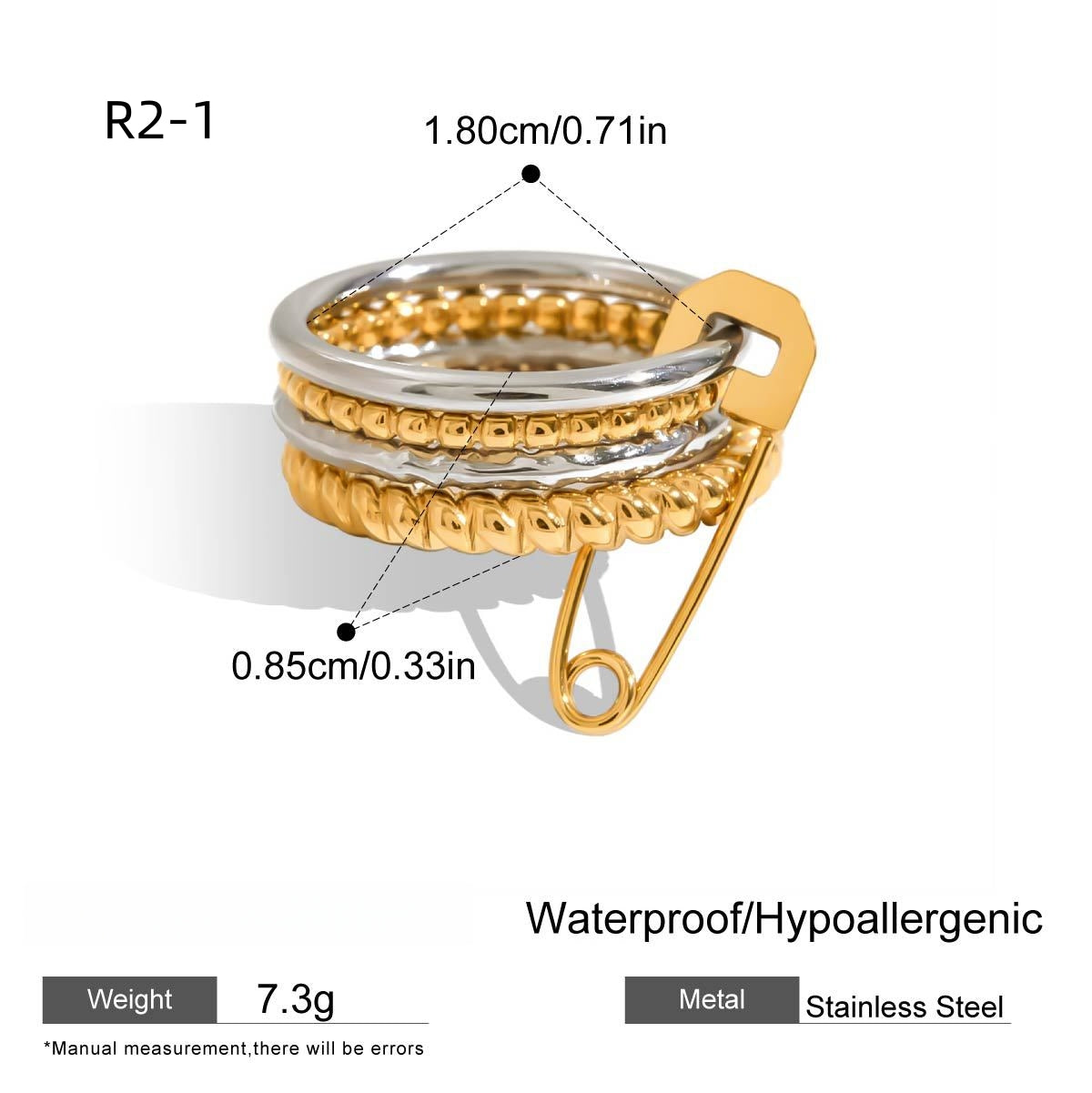 Layered stackable rings-Stainless steel with 18k gold