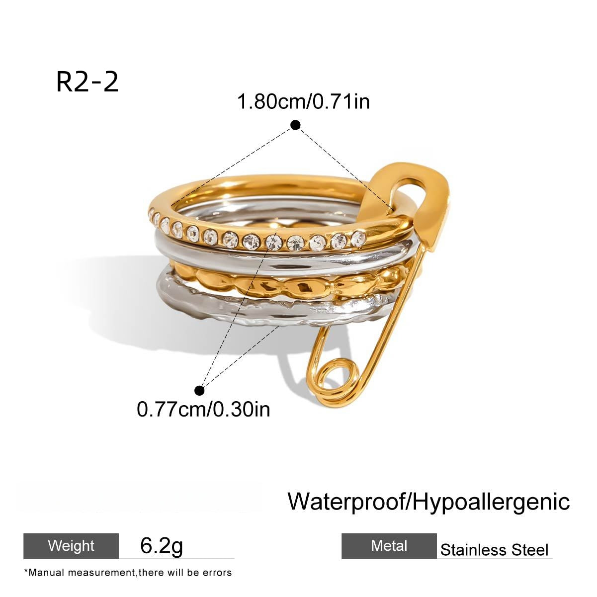 Layered stackable rings-Stainless steel with 18k gold
