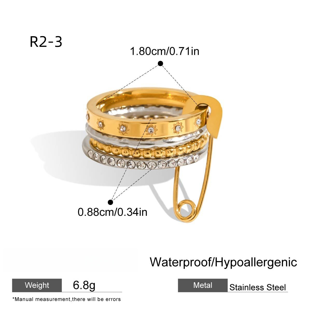 Layered stackable rings-Stainless steel with 18k gold