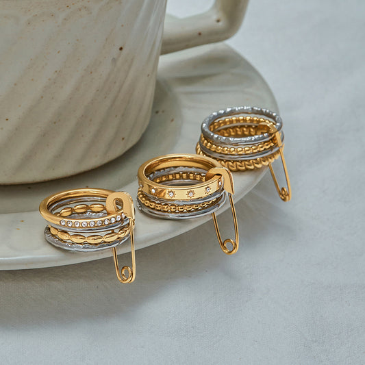 Layered stackable rings-Stainless steel with 18k gold