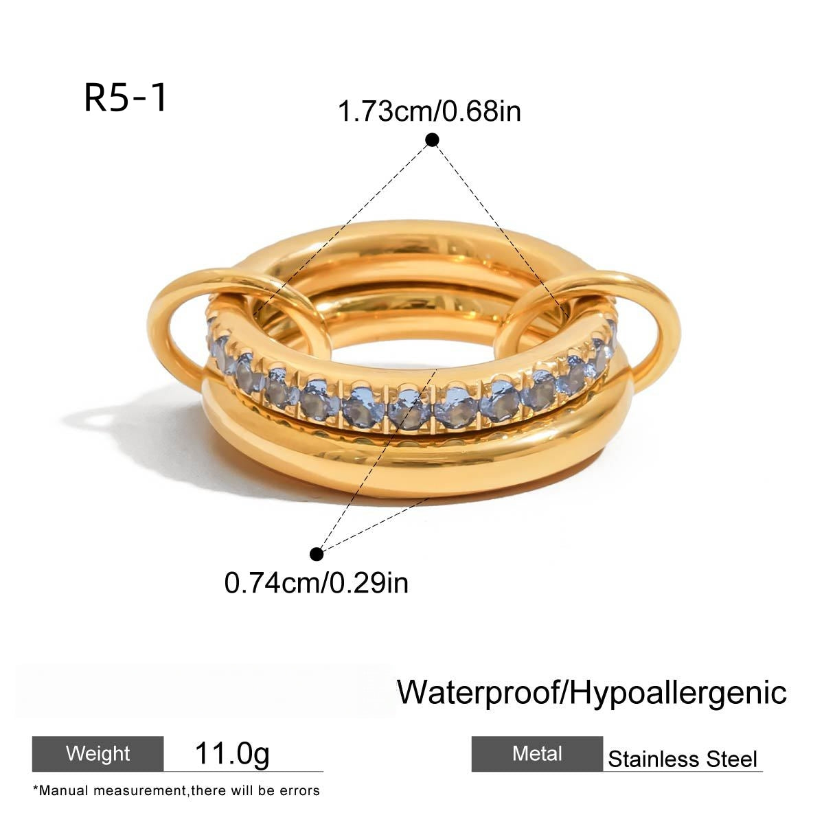 Luxurious Zircon ring-Stainless steel with 18k gold