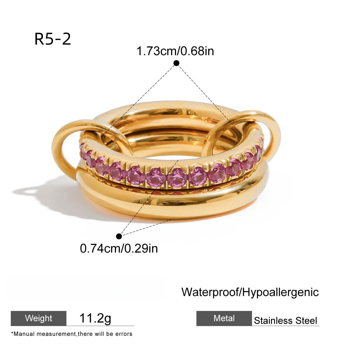 Luxurious Zircon ring-Stainless steel with 18k gold