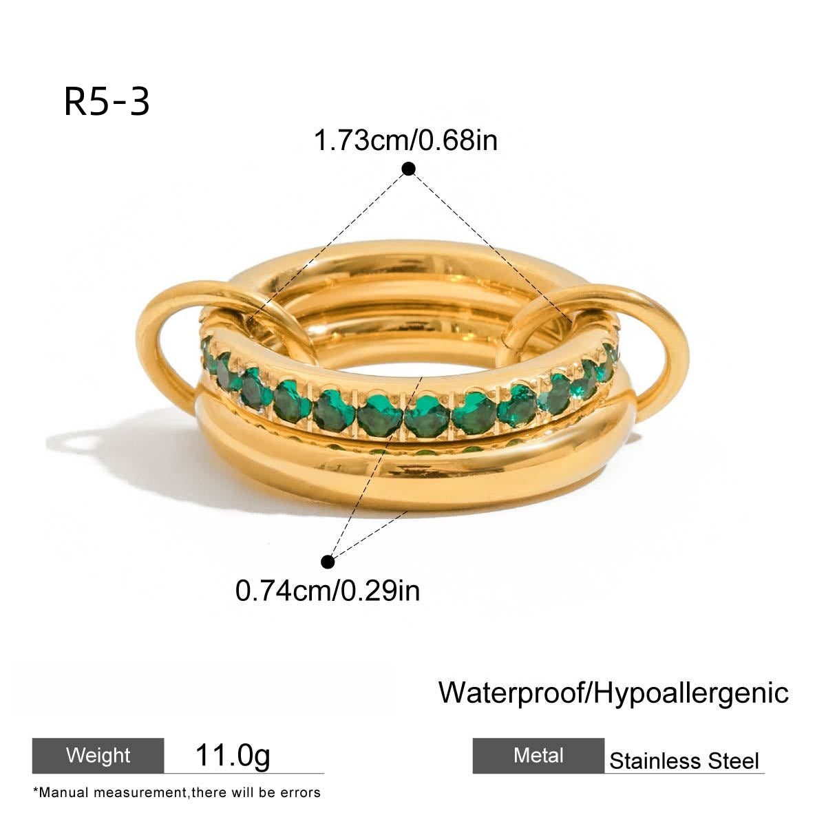 Luxurious Zircon ring-Stainless steel with 18k gold