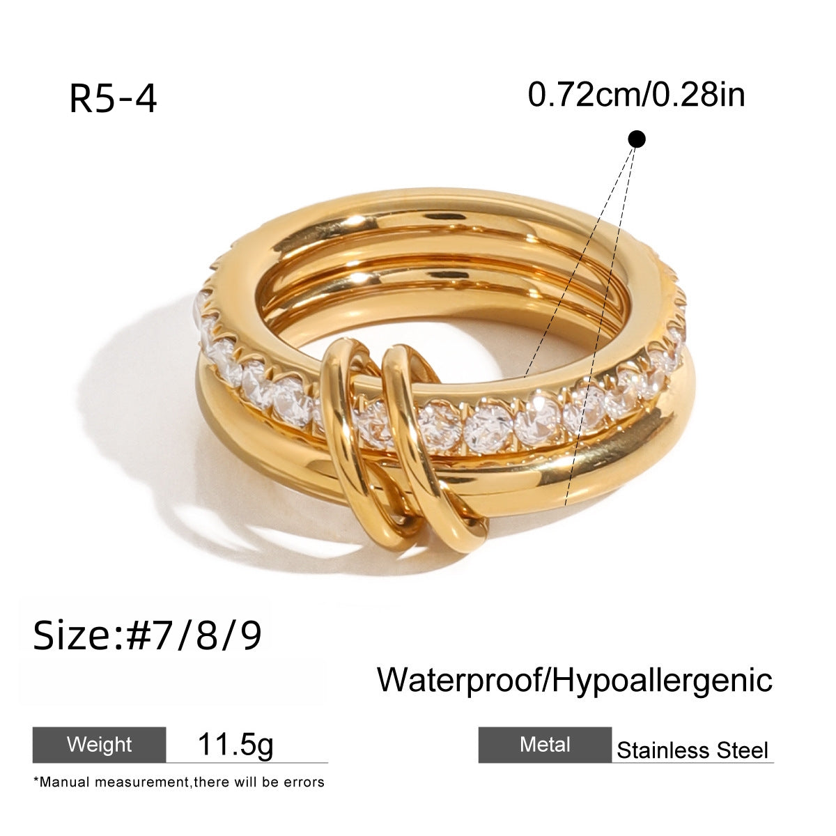 Luxurious Zircon ring-Stainless steel with 18k gold