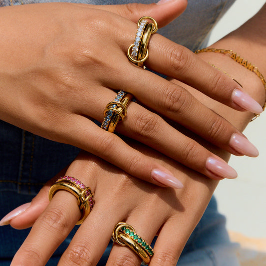 Luxurious Zircon ring-Stainless steel with 18k gold